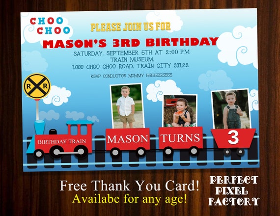 Boy Birthday Invitation, Train invitation, Train Birthday, Birthday Card,Photo Invitation,All Aboard, First Birthday, Train, Choo Choo Train Il_570xn