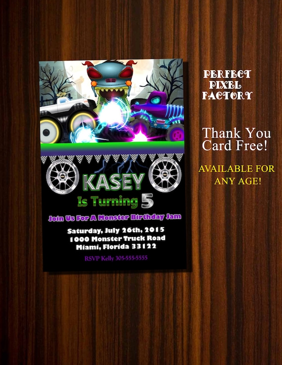 Monster Truck Invitation, Truck invitation, Monster truck birthday, Halloween Invitation,Monster Truck Party,Printable invitation, Custom Il_570xn
