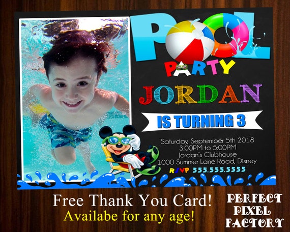 Mickey Invitation, Mickey Pool Party, Mickey summer invitation, Mickey Birthday,Mickey Party,Mickey Mouse Invitation,Mickey Chalk invitation Il_570xn