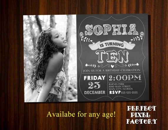 Photo invitation, chalkboard invitation, birthday card, birthday invitation, chalkboard, photo birthday card Il_570xn