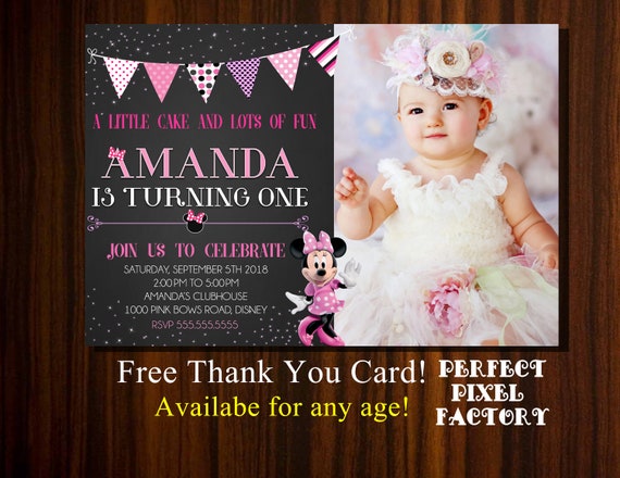 Minnie Mouse Invitation, Minnie Birthday, Minnie Invitation, Floral Invitation, First Birthday, Photo Invitation, Minnie Photo Invitation, Il_570xn