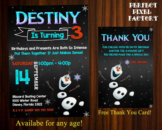 Frozen Invitation, Olaf Invitation, Olaf Birthday, Chalk Board Invitation, Olaf Party, custom Frozen,Elsa Invitation,Printable Invitation Il_570xn
