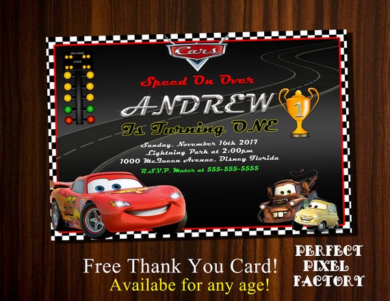 Cars Invitation, Disney cars invitation, Lightning McQueen, Mater, Car Invitation, Cars Birthday, Racing invitation, Cars printable Il_570xn