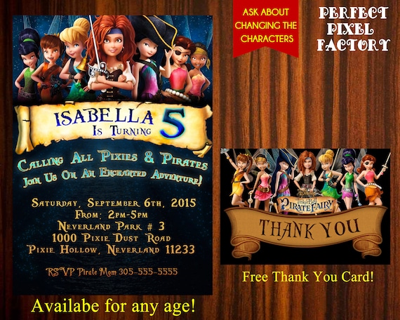 Tinkerbell invitation,Tinkerbell Pirate invitation,Tinkerbell Birthday invitations,Tink,Printable Invitation,Disney Fairies Invitation, Il_570xn