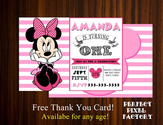Minnie Mouse invitation, Minnie Mouse Birthday, Minnie invitation,Pink Minnie Invitation, Printable invitation, Digital, First Birthday Il_570xn