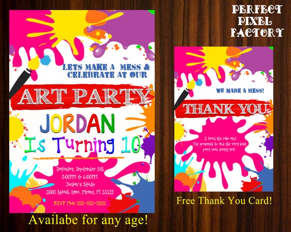 Painting Party, Art Party, Painting Invitation, Art invitation, Art Birthday, Paint Splashing, Digital Invitation, Paint Brush, Brush Stokes Il_570xn