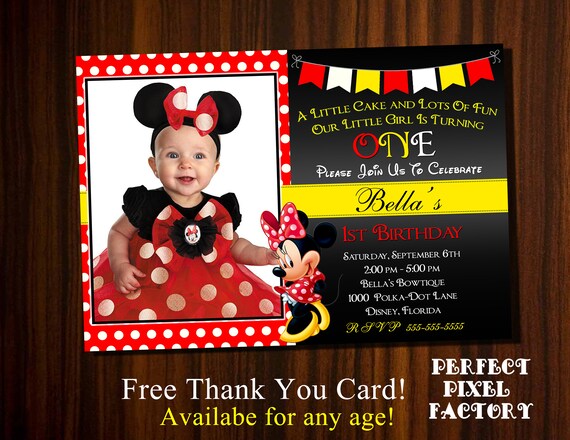 Minnie invitation, Minnie Mouse invitation, Minnie Mouse Birthday, Photo invitation, Red Minnie Invitation, Minnie Mouse Photo invitation Il_570xn