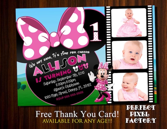 Minnie Mouse Invitations, Minnie Mouse, Photo Invitation, Minnie Birthday, Pink Minnie, Printable Invitation,Kids Birthday,Birthday Party Il_570xn