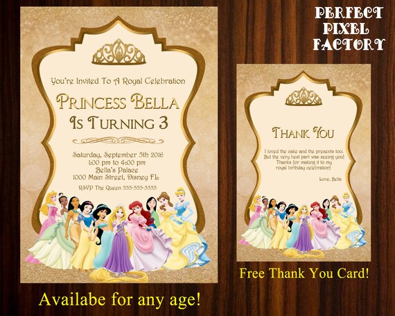 Disney Princess Invitation, Princess Invitation,Princesses Invitation, Princess Birthday, Frozen, Disney Princess, Cinderella,Birthday, Il_570xn