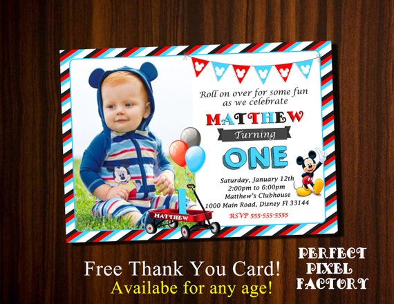 Mickey Mouse Invitation, Mickey invitation,Printable Invitation, Red wagon,wagon, Kids,Disney Invitation,Photo invitation,picture invitation Il_570xn