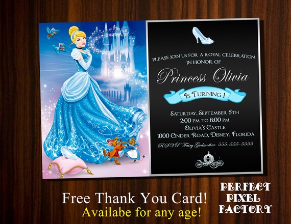 Cinderella, Cinderella invitation, Disney's Cinderella, Cinderella Birthday,photo invitation Glitter Invitation, Elegant Invitation, digital Il_570xn