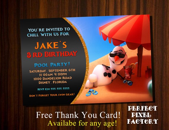 Olaf Invitation, Olaf Summer Invitation, Frozen invitation, Olaf Birthday, Olaf beach Invitation, Summer invitation, Frozen Birthday, Disney Il_570xn