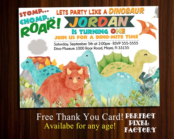 Dinosaur Birthday Invitation, Dinosaur party, Dinosaur Invitation, Dinosaur Printable, Dinosaur card, First Birthday, Boys Invitation, Il_570xn