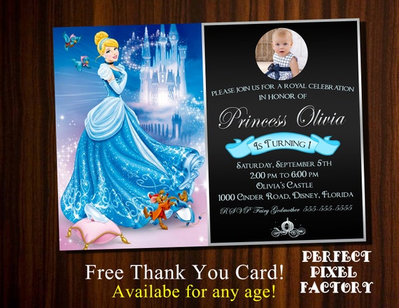 Cinderella, Cinderella invitation, Disney's Cinderella, Cinderella Birthday,photo invitation Glitter Invitation, Elegant Invitation, digital Il_570xn