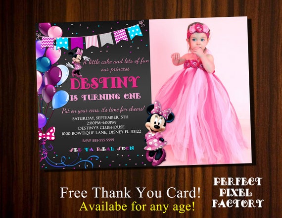 Minnie Mouse Invitations, Minnie Mouse, Photo Invitation, Minnie Birthday, Pink Minnie, Printable Invitation,Kids Birthday,Birthday Party Il_570xn