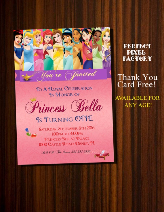 Disney Princess Invitation, Princess Invitation,Princesses Invitation, Princess Birthday, Frozen, Disney Princess, Cinderella,Birthday, Il_570xn
