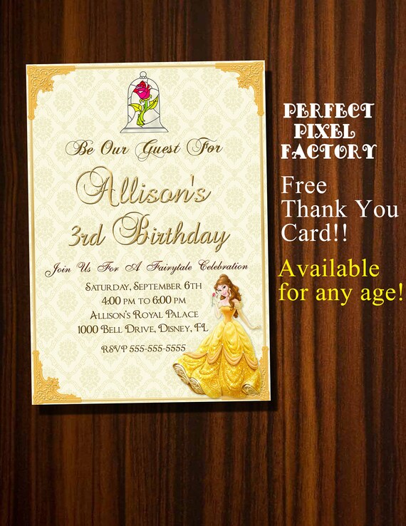 Beauty and the beast, Beauty and Beast invitation, Bell, Disney's Beauty and the Beast, Disney Princess, Elegant invitation, Gold Invitation Il_570xn