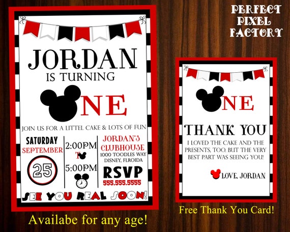 Mickey Invitation, Mickey Mouse birthday, first birthday, Mickey Party, mickey party, Disney Mickey, Mickey Mouse, Mickey Invitation, Mickey Il_570xn