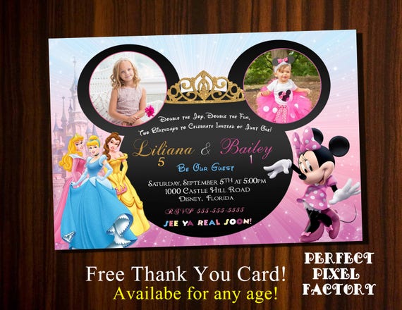 Disney Princesses Invitation, Minnie Mouse Invitation, Minnie, Princess Invitation,Princess Invitation, Printable, Cinderella, Sibling Il_570xn