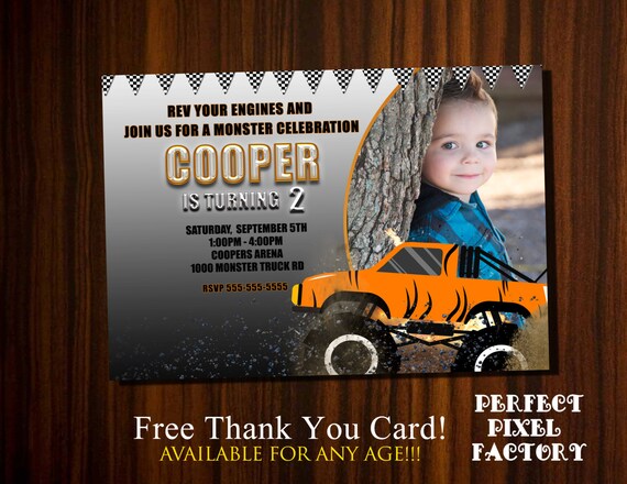 Monster Truck Invitation, Truck invitation, Monster truck birthday, Monster Truck Party,Printable invitation, Custom Invitation, Il_570xn