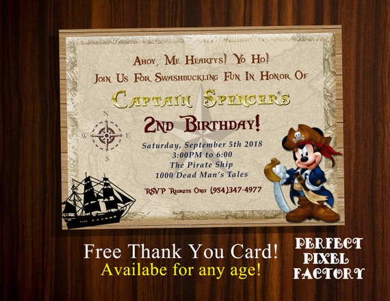 Pirate Mickey Invitation, Mickey Mouse Invitation, Pirate invitation, Pirate invitation, Disney Invitation, Captain Mickey, Nautical Il_570xn