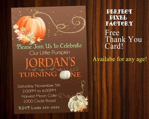 First Birthday invitation, little pumpkin, thanksgiving invitation, Pumpkin invitation, Birthday invitation, Fall invitation, printable Il_570xn