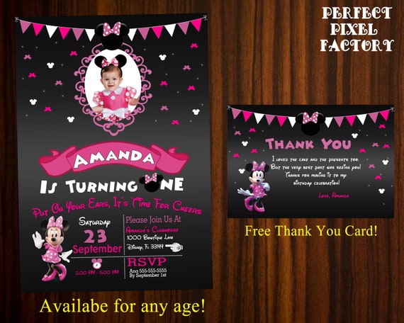 Minnie Mouse Invitation, Photo Invitation, Minnie Photo,Glitter Minnie Invitation, Pink Minnie,Minnie Mouse Party,Printable invitation, Il_570xn