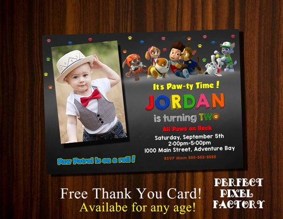 Paw Patrol, Paw Patrol Invitation, Paw Patrol Birthday, Paw Patrol Party, Photo Invitation, Chase, Marshall, Rubble, Zuma, Rocky, Nicolodeon Il_570xn
