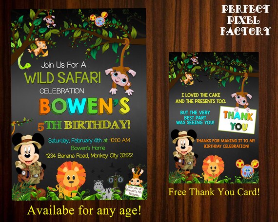 Safari Mickey Invitation,Mickey invitation,Safari Invitation, Safari Birthday invitation,Safari Party invitation,Mickey Birthday invitation Il_570xn