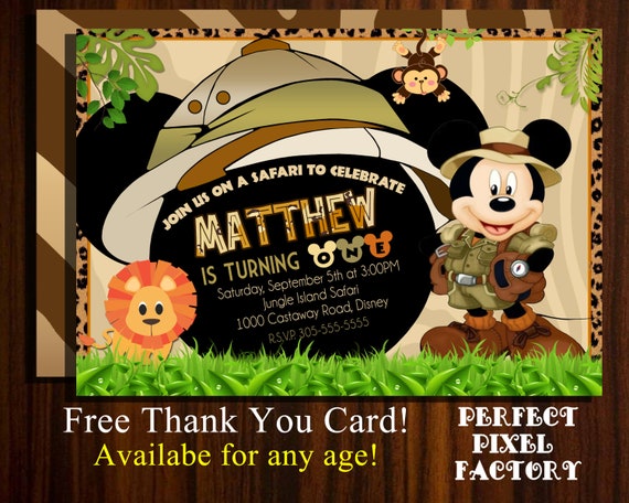 SAFARI MICKEY BIRTHDAY Party, Mickey Mouse invitation,Safari Invitation, Mickey Birthday,Safari Birthday, Printable Invitation,Mickey Party Il_570xn