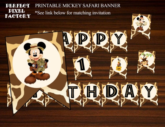 Mickey Safari Banner, Safari Mickey Banner,Mickey Mouse Banner, Birthday Banner, Disney Banner, Printable Banner, DIY,Large Banner Il_570xn