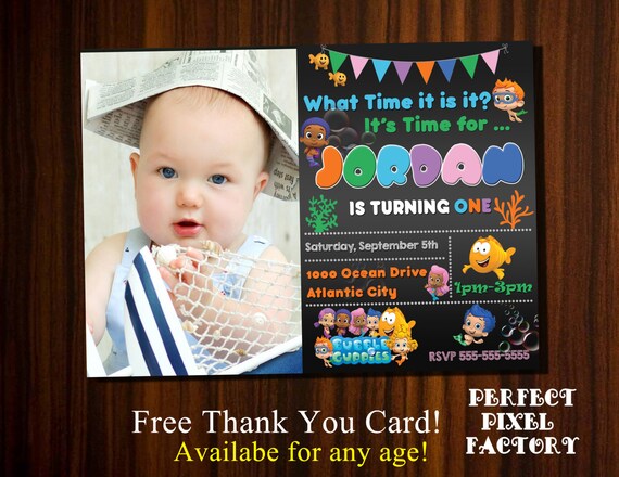 Bubble Guppies invitation, Bubble Guppies Birthday, Photo invitation, Bubble Guppies Photo Invitation, First Birthday Invitation, nautical Il_570xn