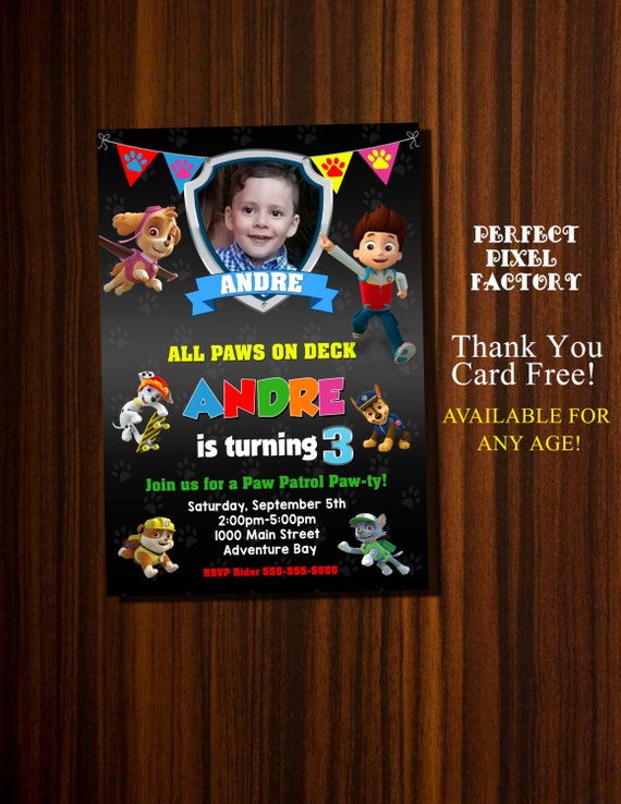 Paw Patrol, Paw Patrol Invitation, Paw Patrol Birthday, Paw Patrol Party, Photo Invitation, Chase, Marshall, Rubble, Zuma, Rocky, Nicolodeon Il_570xn