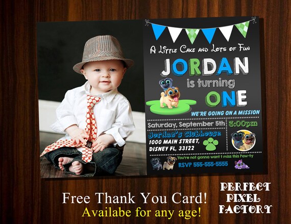 Puppy Dog Pals, Puppy Dog Pals invitation, Puppy Dog Pals photo invitation, Disney Junior, Disney Invitation, Puppy Invitation, Chalk Il_570xn