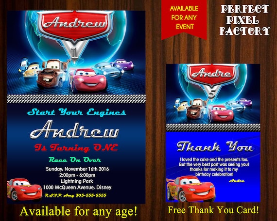 CARS INVITATION, Disney's Cars Birthday,Printable Invitation, Boys birthday, Kids Party, DIY, Racecar, Made To Order, Perfect Pixel Factory Il_570xn