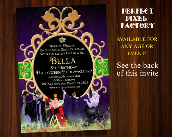 Disney Evil Queens, Disney Villains, Halloween Invitation, Evil Queens,Princess Halloween, Princesses Halloween Invitation,Disney Halloween Il_570xn