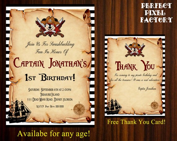 Mickey Pirate Invitation, Mickey Pirate, Pirate Mickey Birthday, Pirate Invitation, Pirates birthday, Mickey invitation Il_570xn