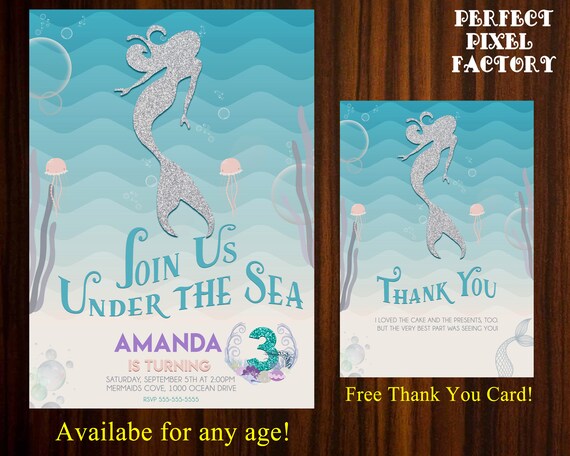 Mermaid Invitation, Under the sea, little mermaid, Mermaids, Glitter, Glitter mermaid, Mermaid tale, Mermaid tale invitation, Mermaids Il_570xn