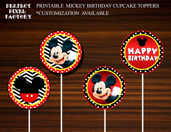 Cupcake Toppers,Mickey cupcake toppers,printable cupcake toppers,Mickey invitation,Mickey Birthday Il_570xn
