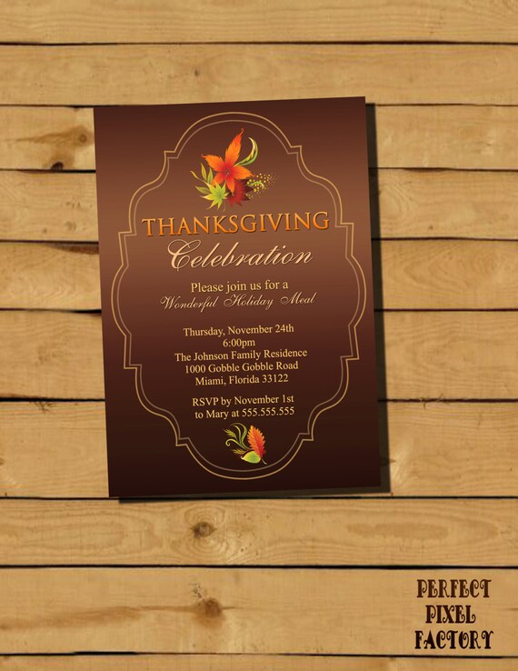 Thanksgiving Invitation, Thanksgiving Dinner Invitation, Thanksgiving, Printable, Holiday Invitation, Gobble Gobble, Perfect Pixel Factory Il_570xn