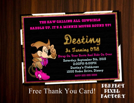 Minnie Mouse invitation, Minnie Cowgirl Mouse Birthday, Minnie invitation, Cowgirl Invitation,Country invitation,Cowgirl Minnie,Minnie Party Il_570xn
