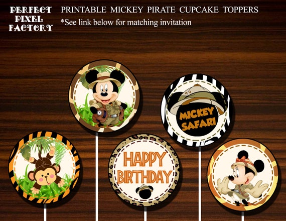Cupcake Toppers,Safari Mickey, Safari Mickey, Mickey cupcake toppers,printable cupcake toppers,Safari Mickey Birthday, Safari Party Il_570xn