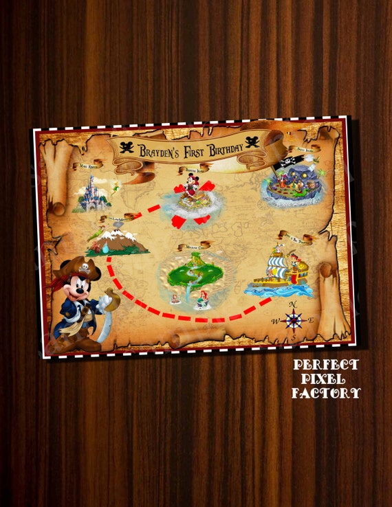Pirate Map,Mickey Pirate,Decorative Pirate Map,Customized Pirate Map, Disney Birthday,Pirate Birthday, Pirate Printable, Pirate Party,Pirate Il_570xn