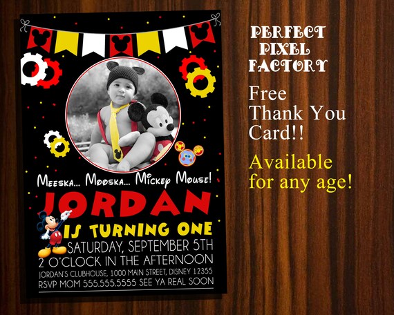 Mickey Mouse Invitation, Mickey Mouse, Mickey invitation,Photo Invitation, Kids,Disney Invitation,Classic Mickey, Mickey Mouse Clubhouse Il_570xn