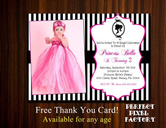 PRINCESS INVITATION, Princesses Invitation, Photo Invitation,Princess Birthday, Pink and Black, Royal invitation, Printable invitaiton Il_570xn