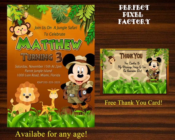 Safari Mickey invitation,Mickey Safari Invitation,Mickey Mouse Invitation,Safari Birthday,Mickey Birthday invitation,Mickey Mouse,Safari Il_570xn