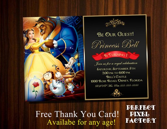Beauty and the beast, Beauty and Beast invitation, Bell, Disney's Beauty and the Beast, Disney Princess, Elegant invitation, Gold Invitation Il_570xn