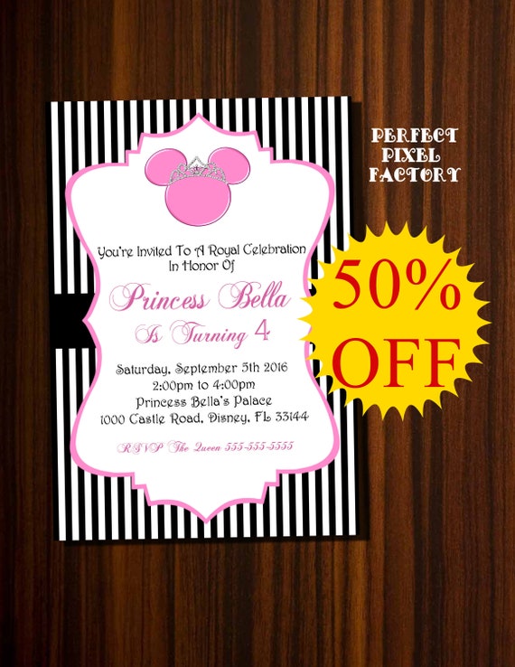 Minnie Mouse invitation, Minnie Mouse Birthday, Minnie Princess invitation, Princess Invitation,Minnie Mouse Party invitation Il_570xn