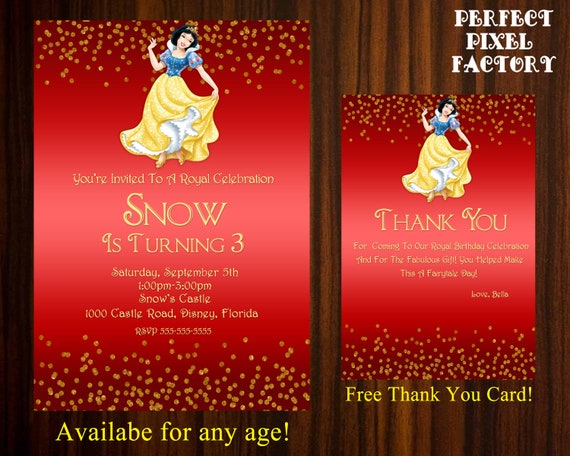 Snow White Birthday Invitation, Snow White Birthday, Disney Princess, Kid Invitation, Disney Invitation, Printable, PerfectPixelfactory Il_570xn