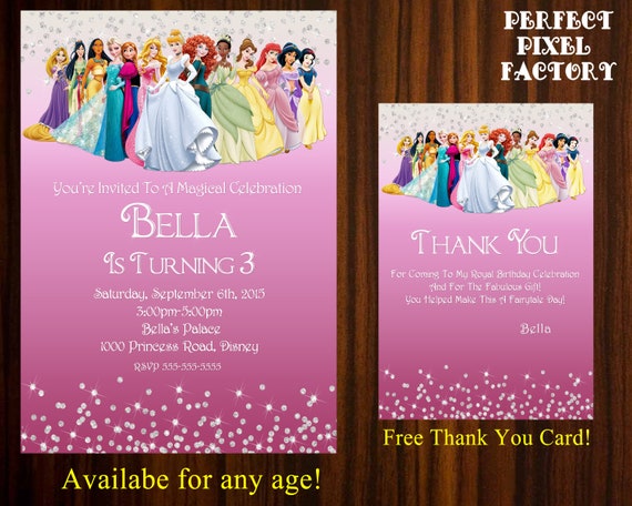 Princess Invitation,Princesses Invitation,Princesses Invitations, Disney Princesses invitation, Disney Princess Invitation, Disney Princess Il_570xn
